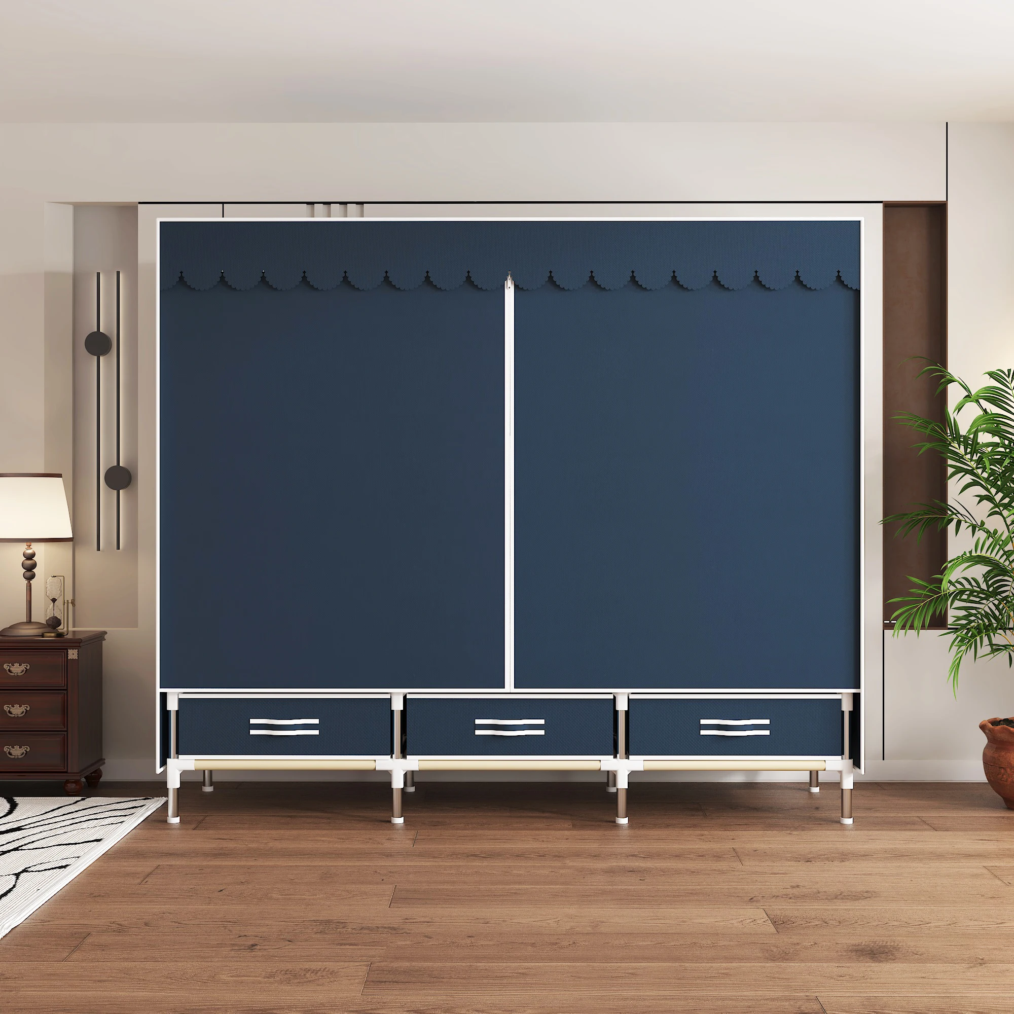 Portable Wardrobe Closet with Steel Frame Non-Woven Fabric Dust Cover - Includes Storage Compartment And Drawers for Bedroom - Image 6