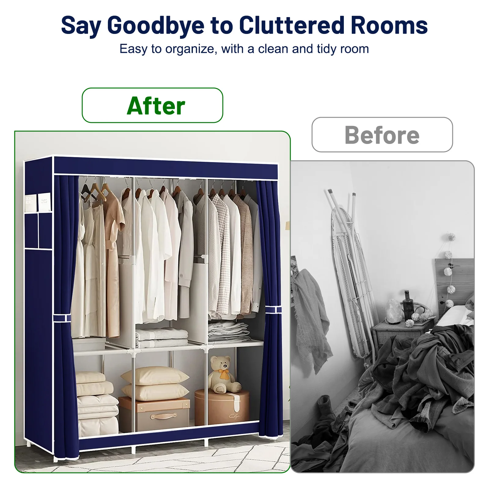 Portable Closet 51-Inch Dustproof Wardrobe Organizer Multi-laye Home Storage Rack Clothes Bedroom Shoe Quick and Easy to Assembl - Image 3