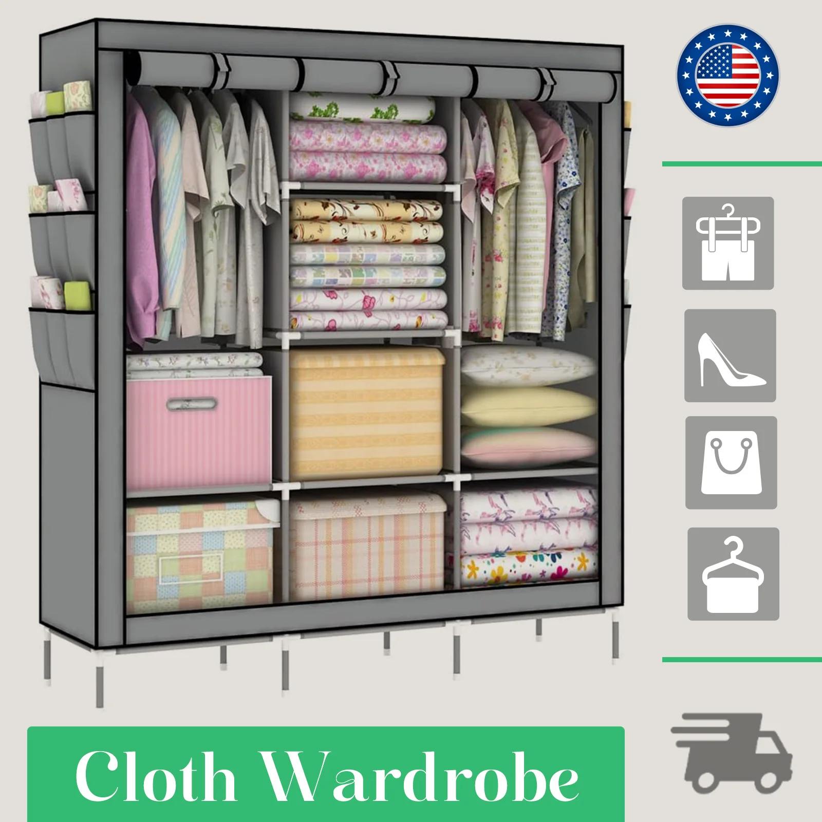 Portable Closet 51-Inch Dustproof Wardrobe Organizer Multi-laye Home Storage Rack Clothes Bedroom Shoe Quick and Easy to Assembl - Image 2