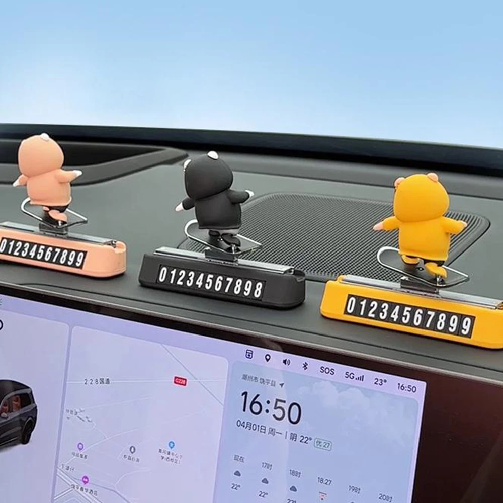 New Dashboard Car Decorations Skateboard Bear Magnetic Parking Number Plate Creative Car Cartoon Interior Interior Accessories - Image 5