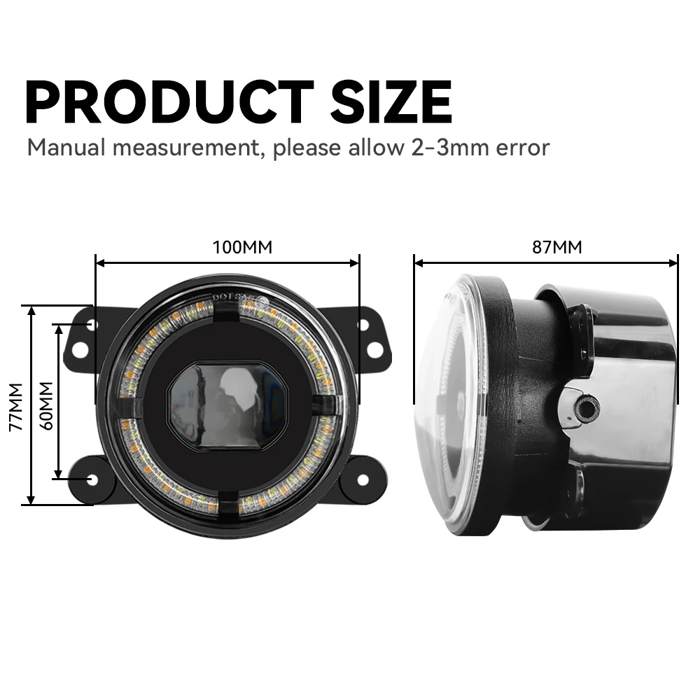 2X4" Inch Round LED Fog Lights Off Road Front Driving Lamps for Wrangler JK 2007-2017 Dodge Journey Magnum Charger - Image 3
