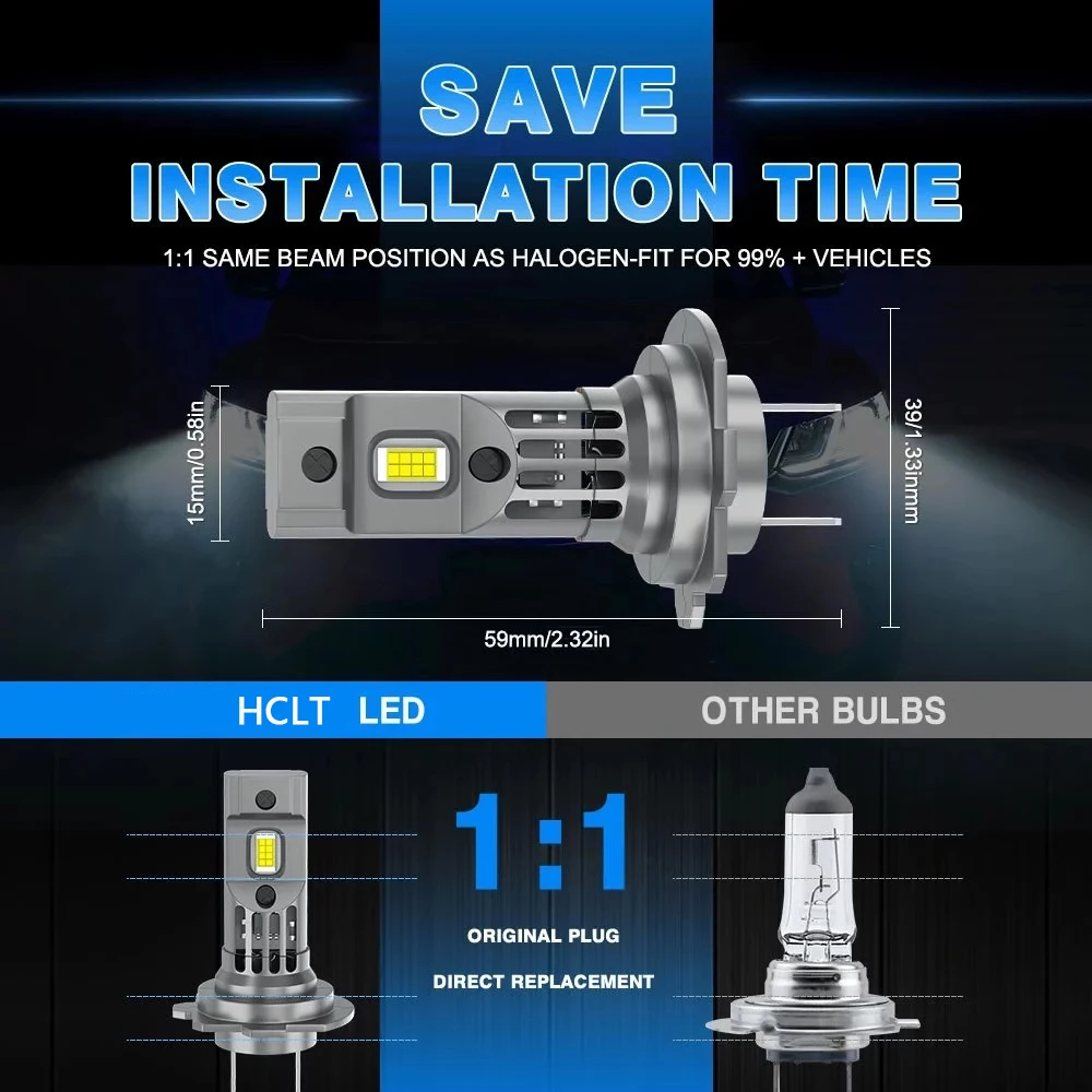 H7 LED CANBUS Light Mini Head Lamp 1:1 Size Wireless H7 Car LED Headlight Bulbs Error Free with Fan 6000K White - Image 4
