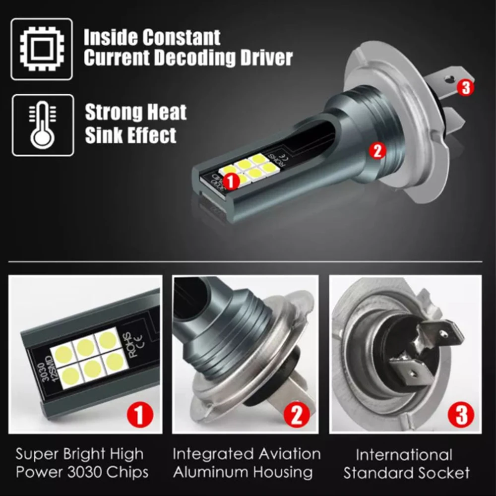 H7 Led Light Bulb Kit Car Fog Light Bulbs 55w Super-Bright 6000k White Led Lights For Vehicles High Power Auto Headlight LED DRL - Image 3
