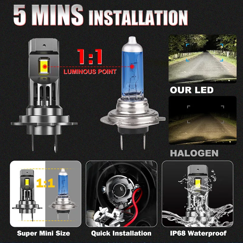 300W Turbo H7 H11 LED Headlight Bulbs CANBUS Lights 30000LM H4 9012 9005 HB3 9006 Mini Lamp 5570 CSP Wireless Car LED with Fan - Image 3