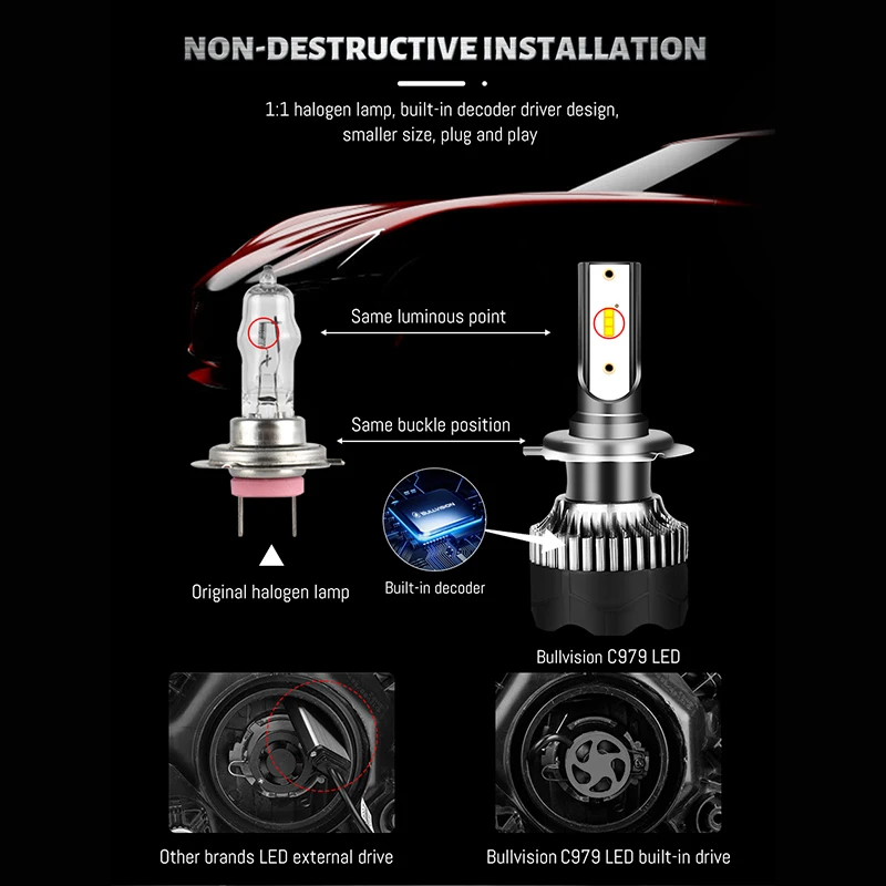 Dualvision H4 LED Headlight 3800W 3570 CSP LED H7 H1 H11 H8 9005 9006 HB3 HB4 H9 4300K 6500K 8000K 2PCS Fog Light Mini Diode 12V - Image 5