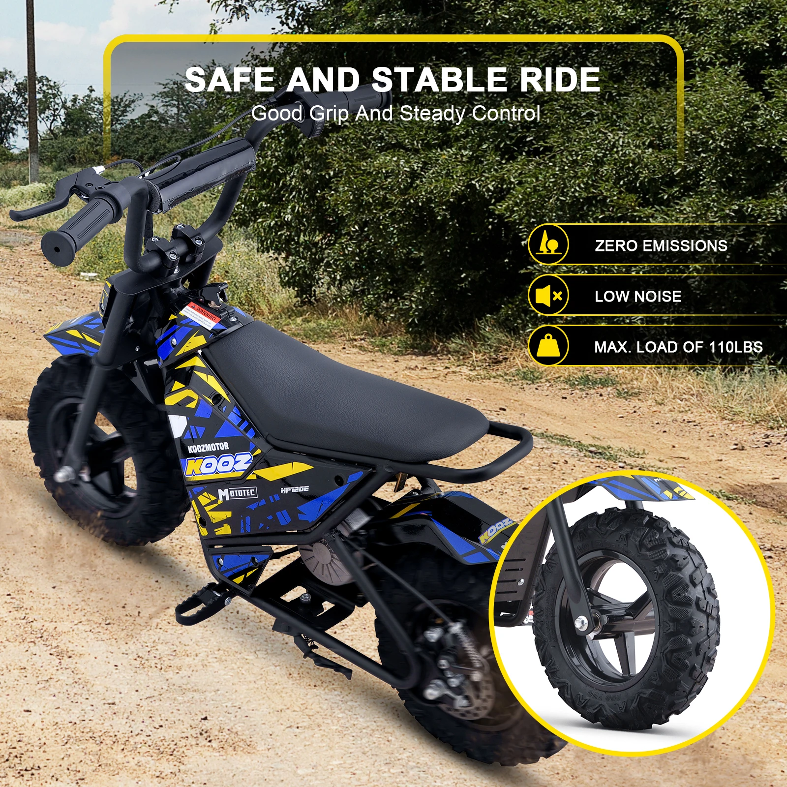 KOOZ HP120E 24V 250W Electric Dirt Bike, Kids Electric Motorcycle with 2-Speed Modes Up to 10 MPH & 7.5 Miles Long-Range - Image 3