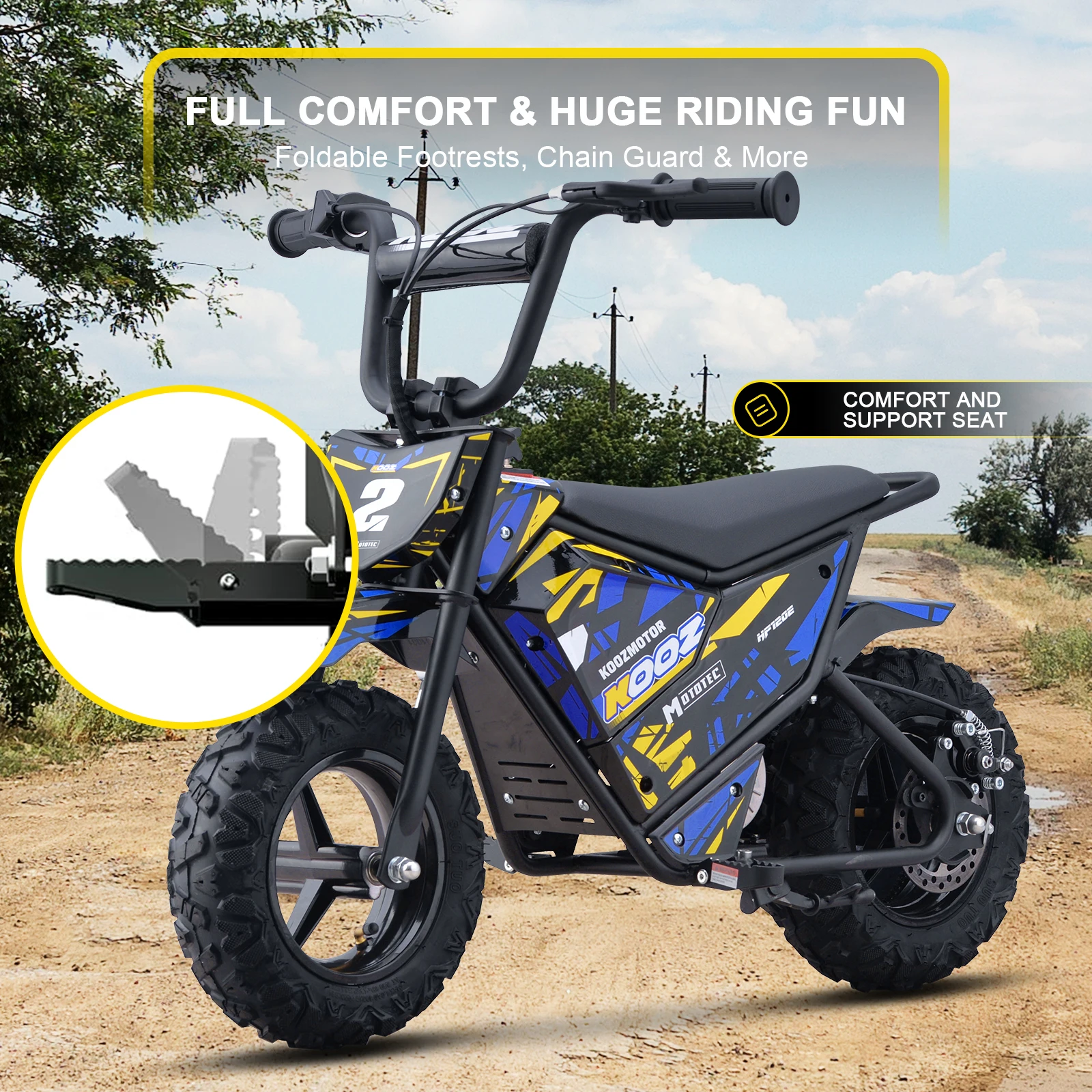 KOOZ HP120E 24V 250W Electric Dirt Bike, Kids Electric Motorcycle with 2-Speed Modes Up to 10 MPH & 7.5 Miles Long-Range - Image 5